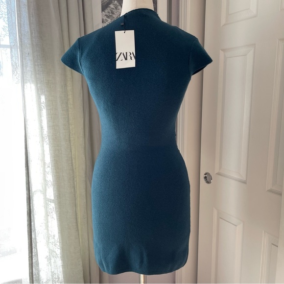Zara Mock Neck Short Knit Teal Dress Size S - Picture 3 of 11